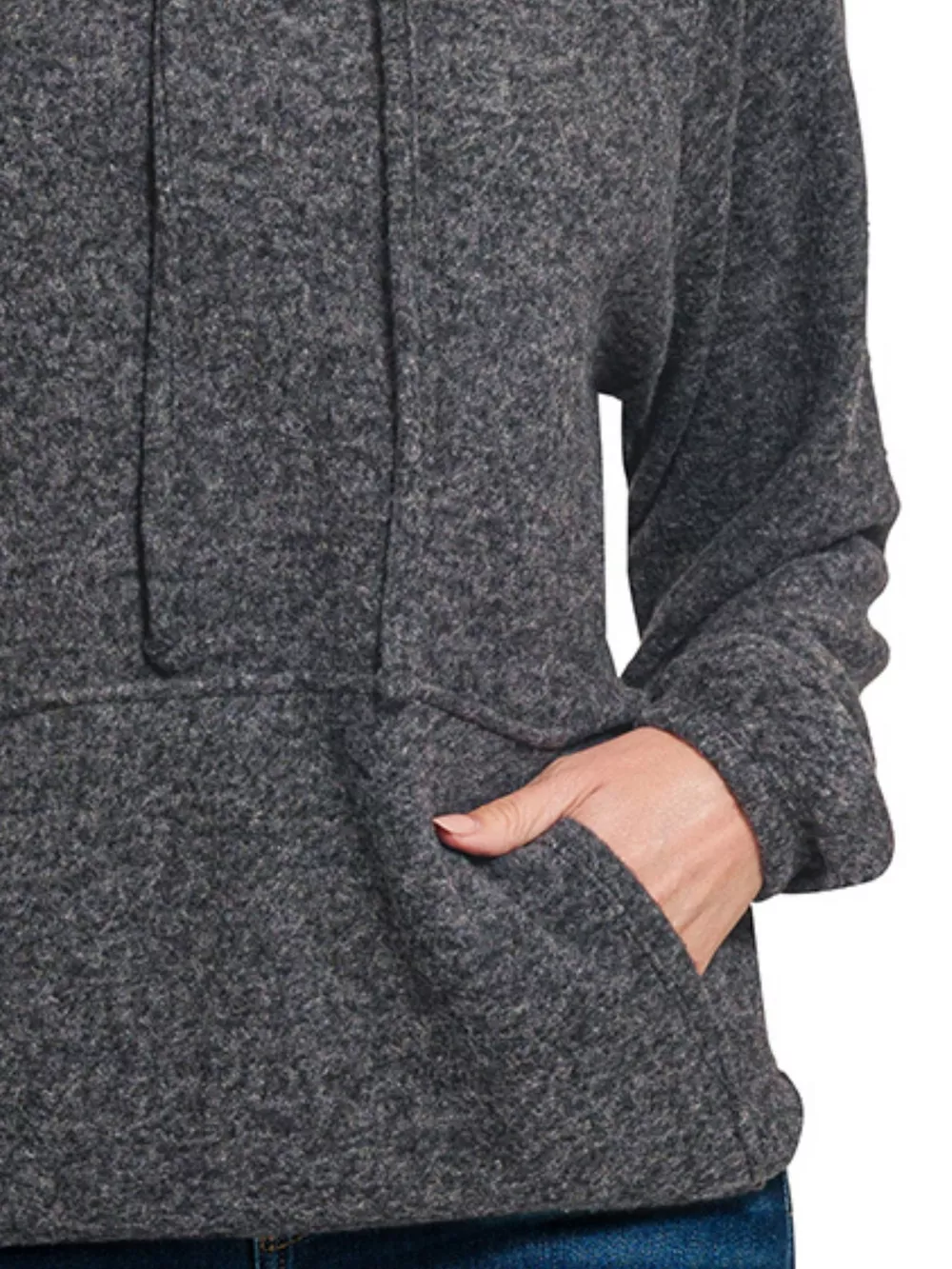 Brushed Hacci Melange Hooded Sweater, image 3