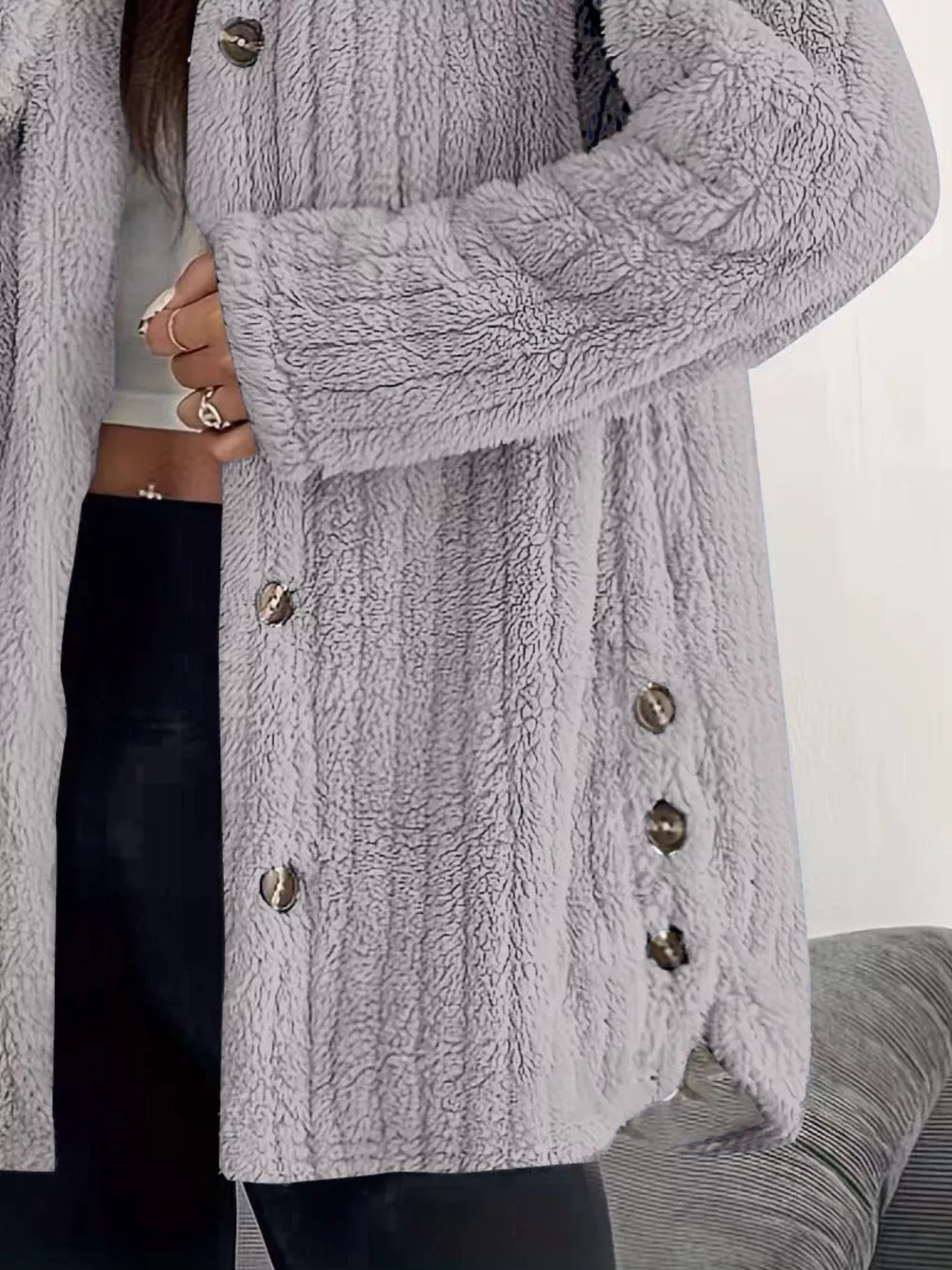 Full Size Fleece Button Up Hooded Outerwear Plus Size, image 28