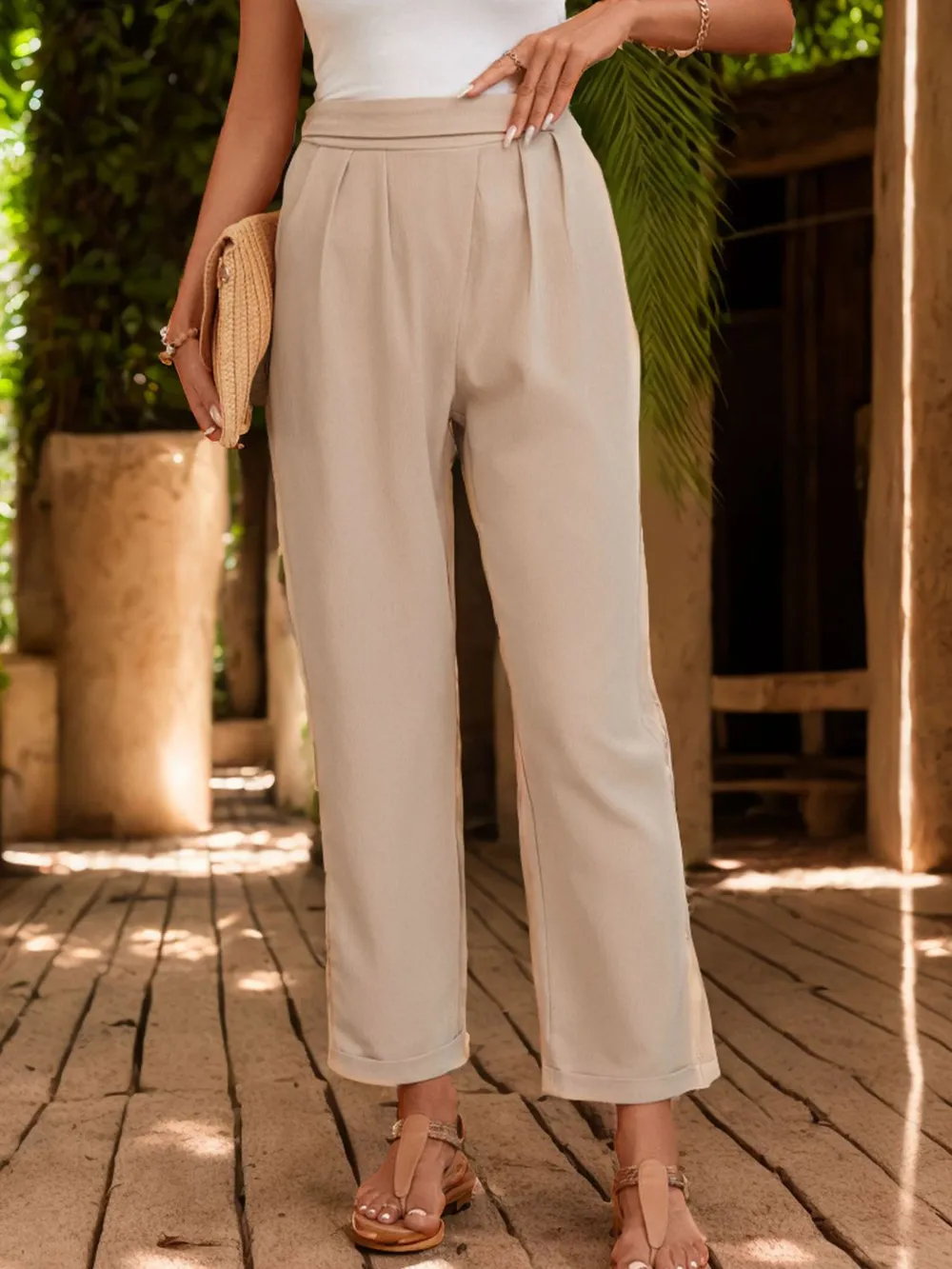 Ruched Half Elastic Waist Pants, image 5