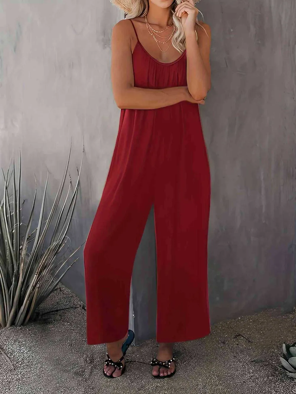 Scoop Neck Spaghetti Strap Jumpsuit, image 2