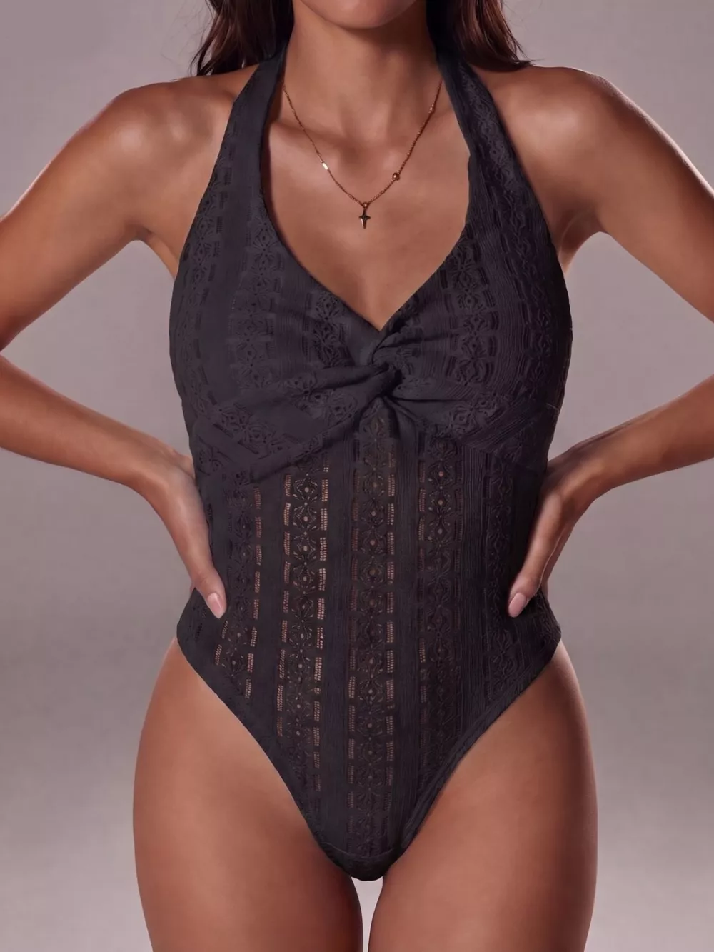 Halter Neck Twisted Front Bodysuit, image 4