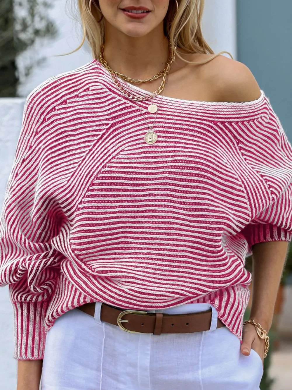 Striped Boat Neck Casual Sweater, image 7