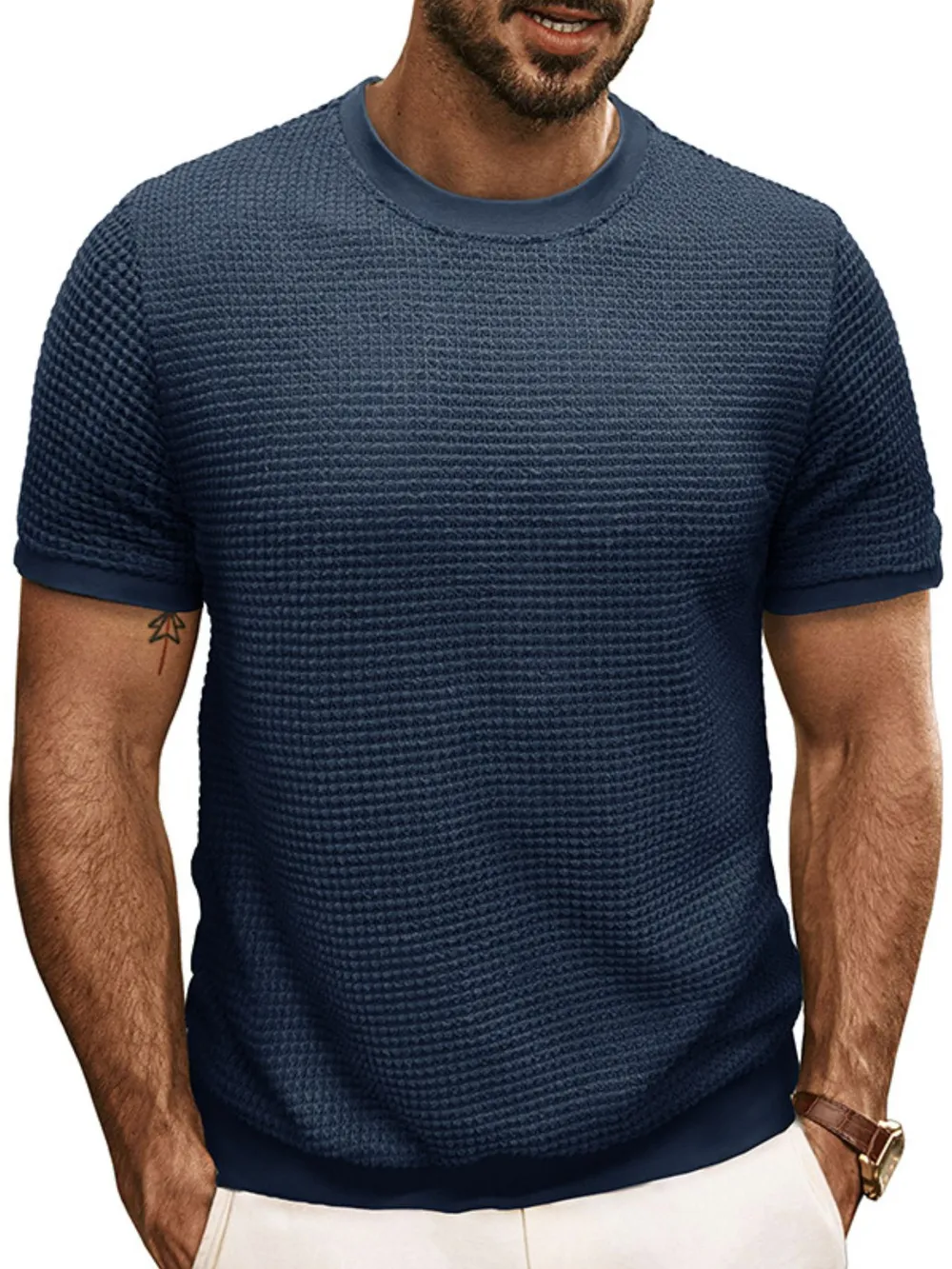 Men's Textured Knit Crew Neck T-Shirt, image 5
