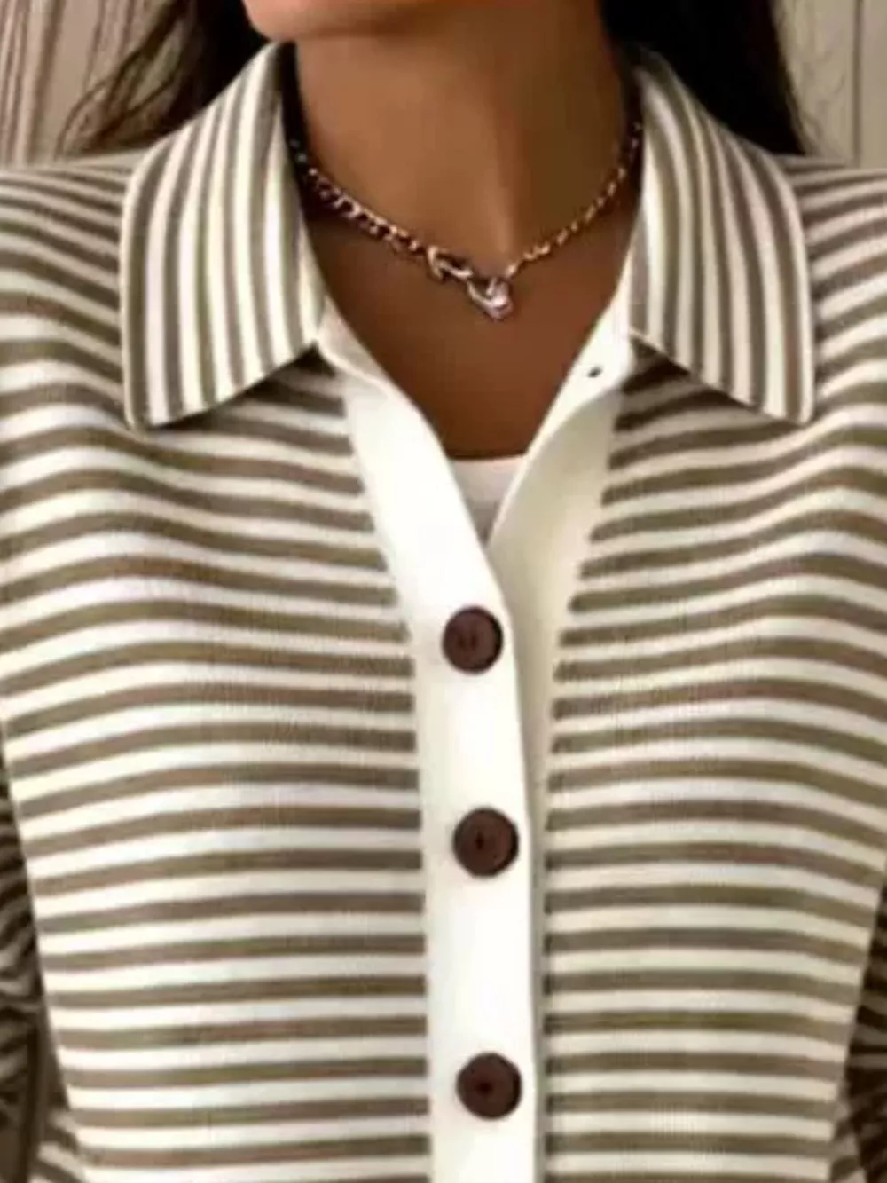 Striped Collared Button-Down Knit Cardigan, image 8