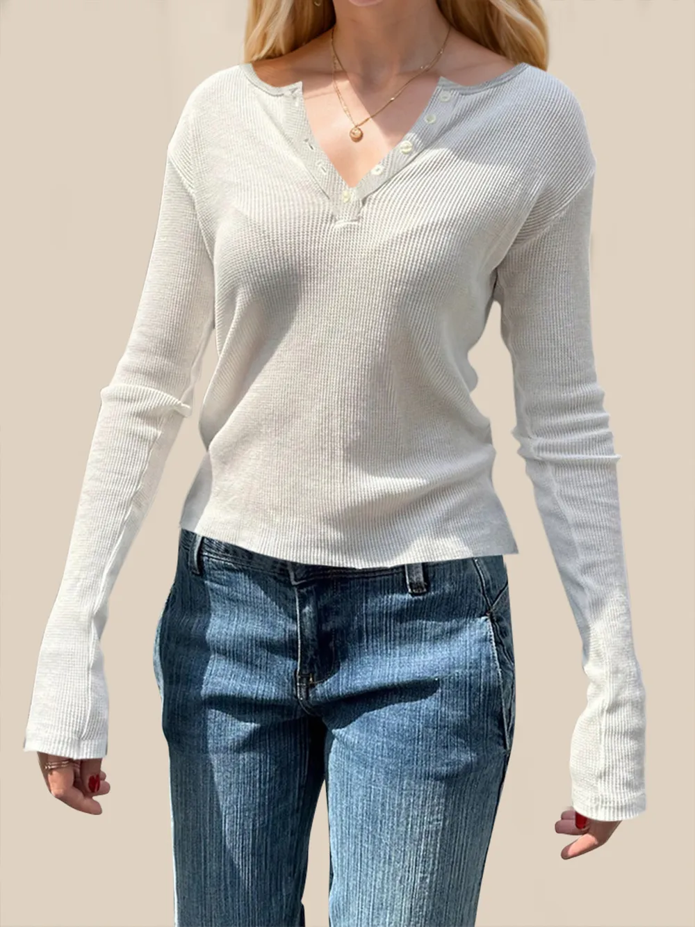 Quarter Button Long Sleeve T-Shirt, image 2