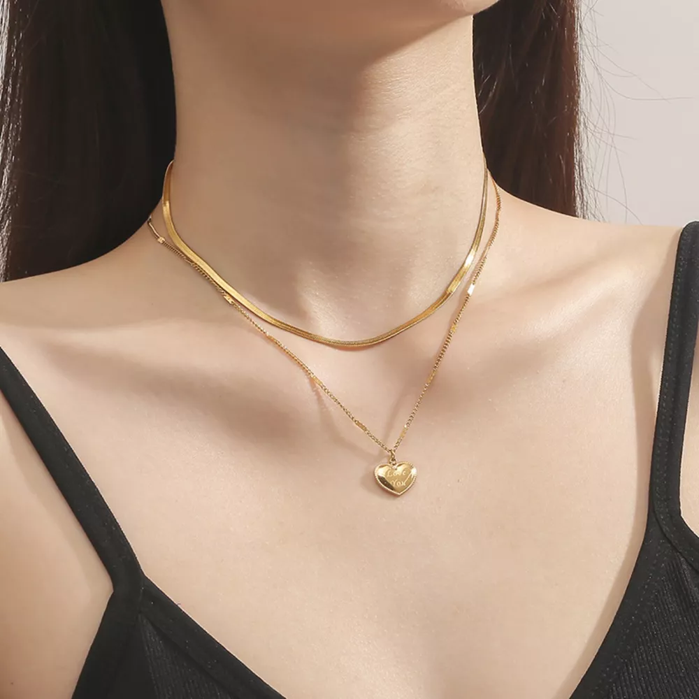 18K Gold-Plated Double Layered Heart Pendant Necklace