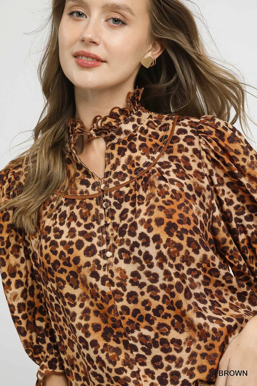 Full Size Leopard Print Ruffle Neck Blouse Plus Size, image 10