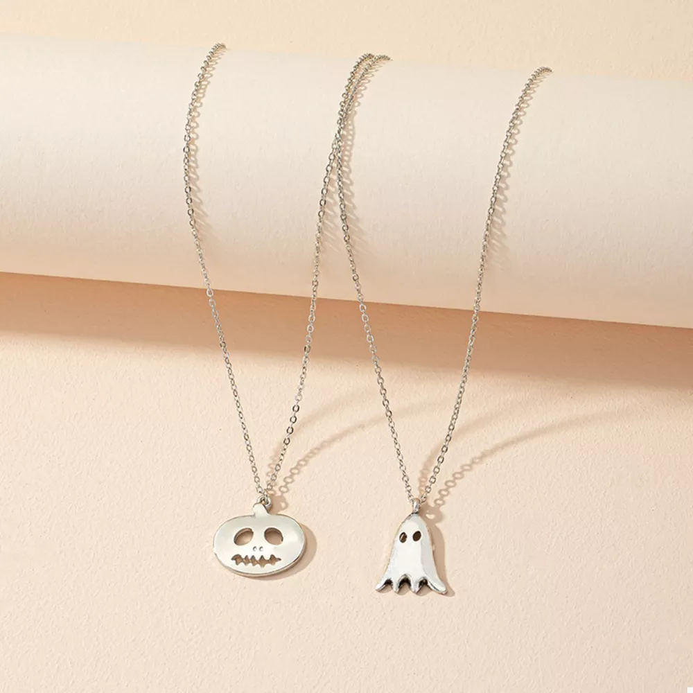 2 Piece Halloween Ghost & Pumpkin Pendant Necklace, image 3