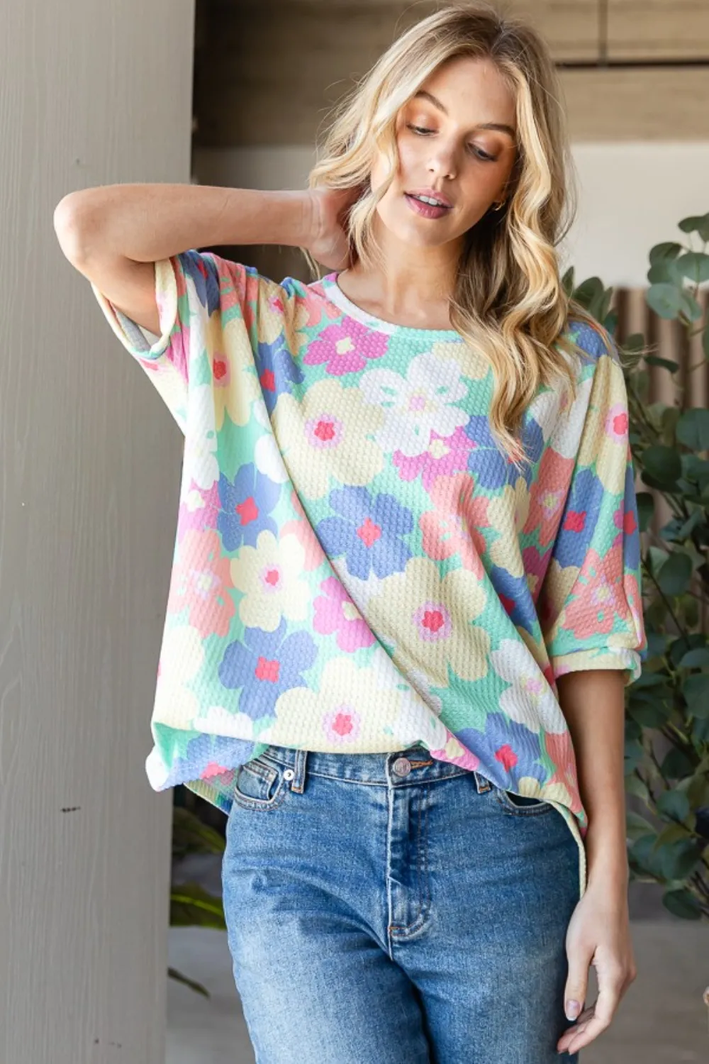 Floral Waffle Oversized T-Shirt, image 4