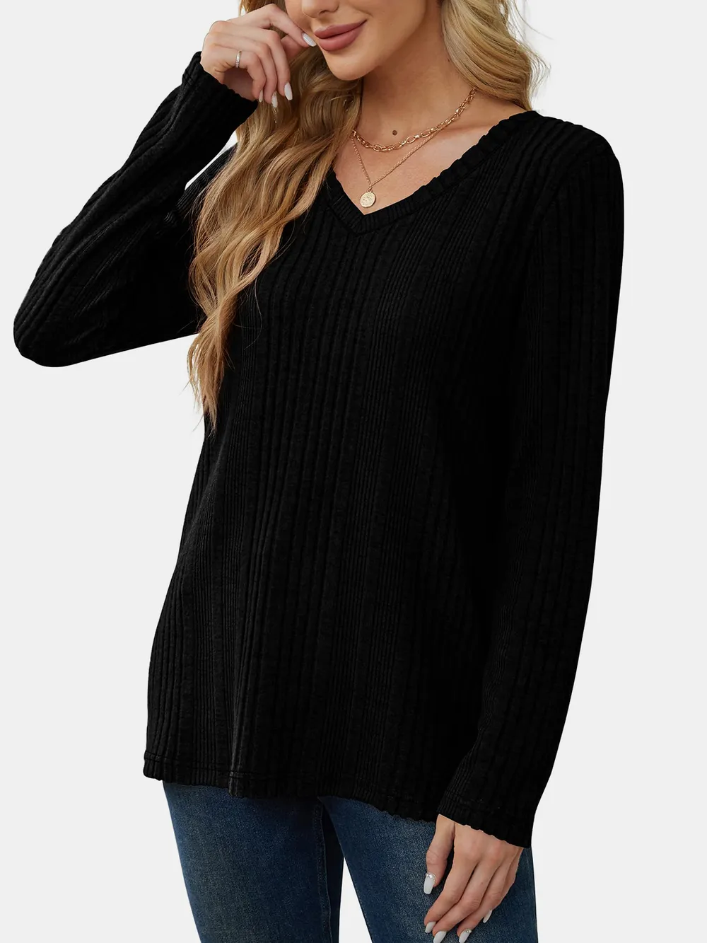 V-Neck Long Sleeve T-Shirt, image 20