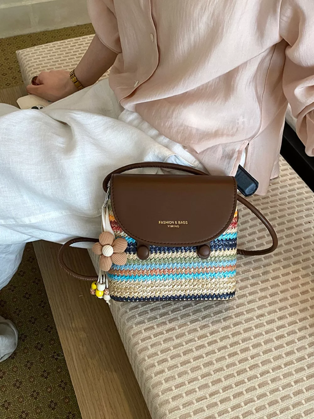 Striped Woven Crossbody Bag, image 5