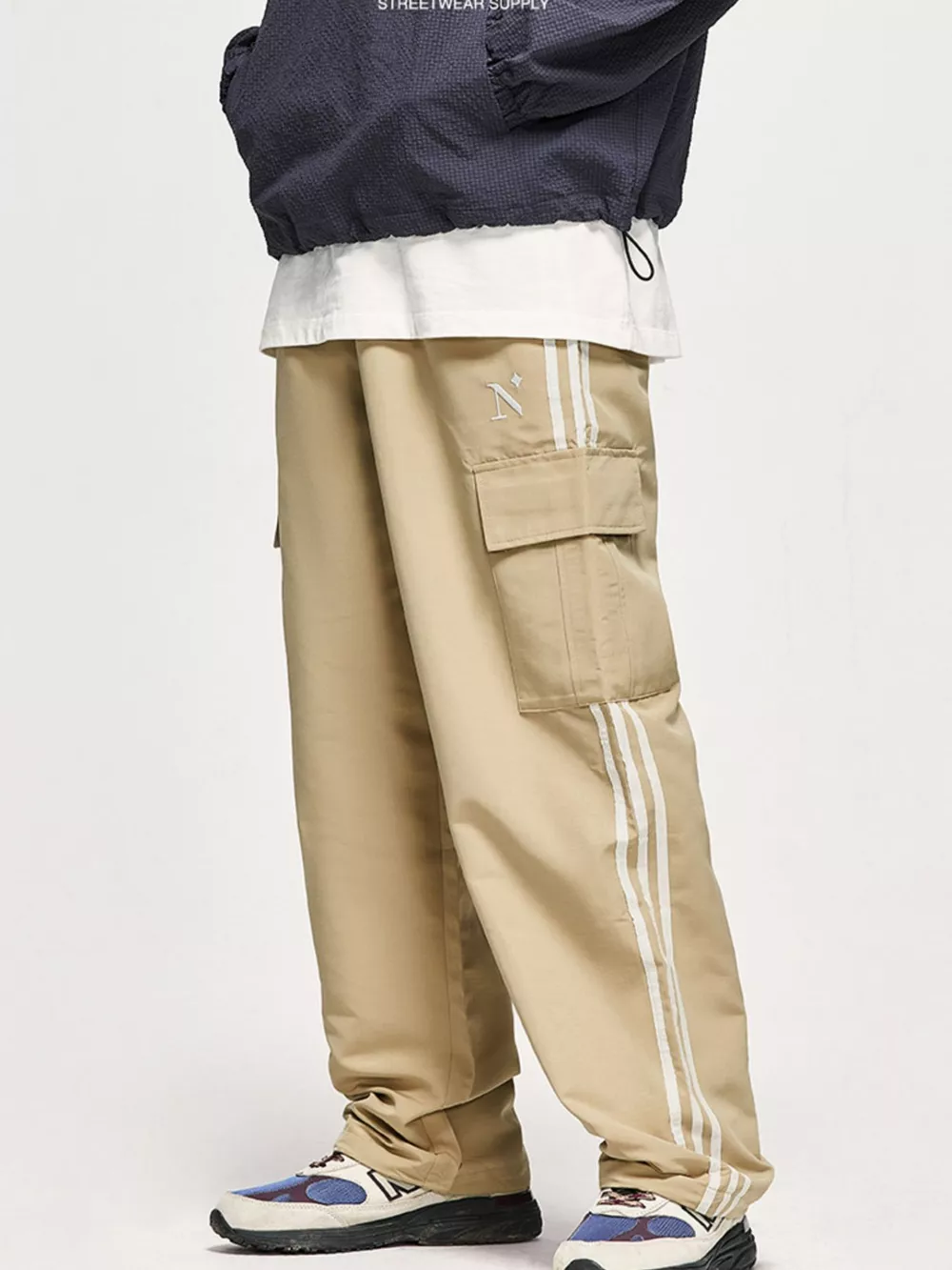 Men's Side Striped Wide Leg Cargo Pants, image 6