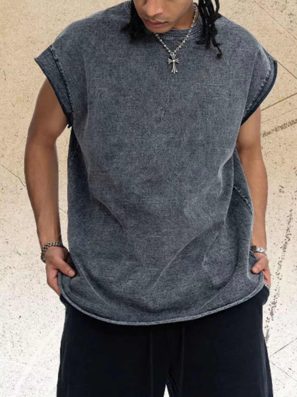 Men's Washed Round Neck Tank, image 3