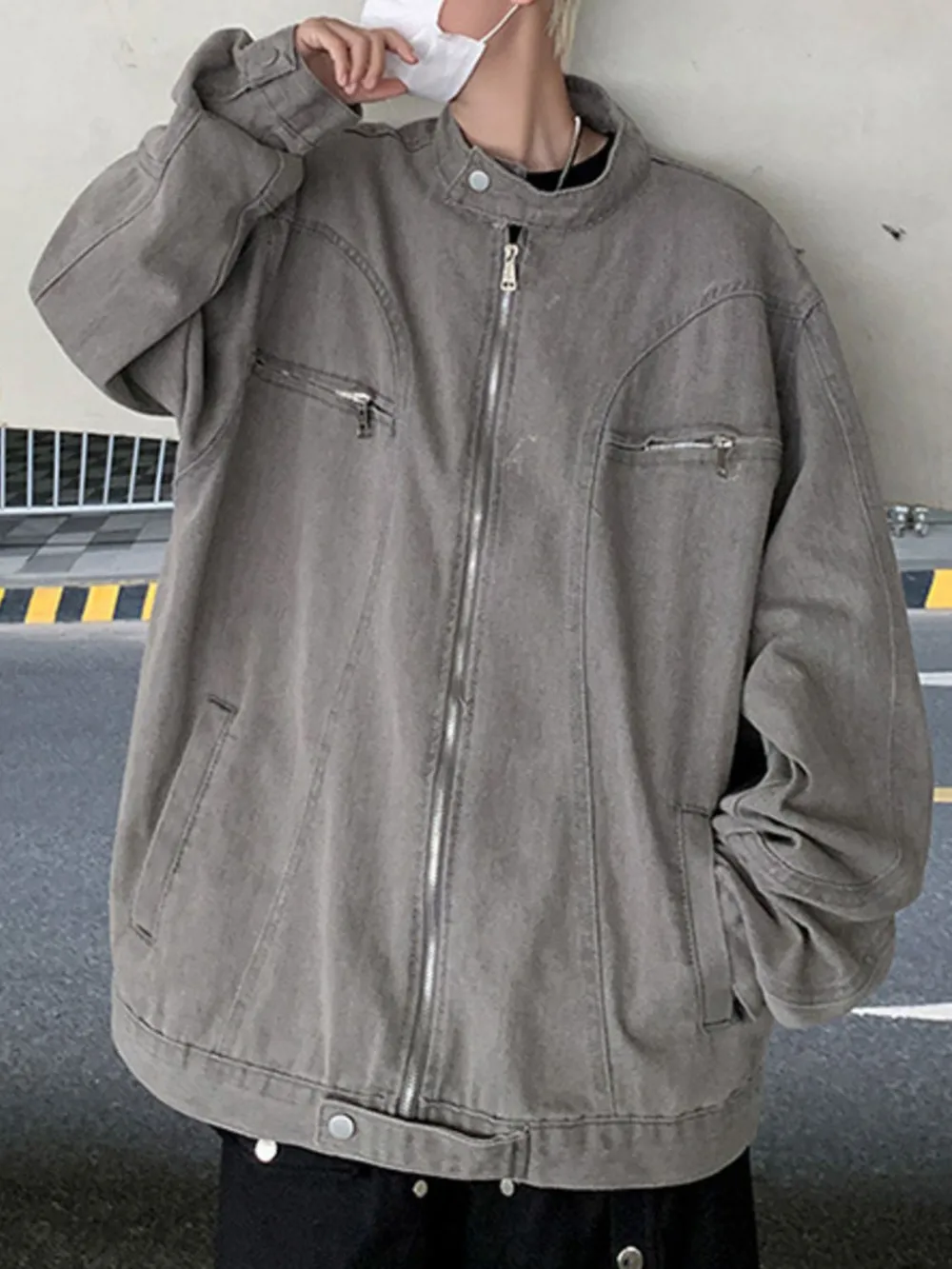 Men's Plus Size Zip Up Oversized Denim Jacket, image 9