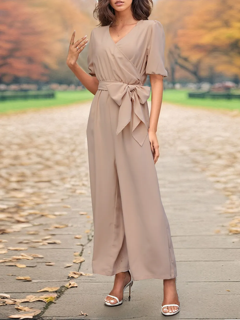 Tied Short Sleeve Wide Leg Jumpsuit, image 5