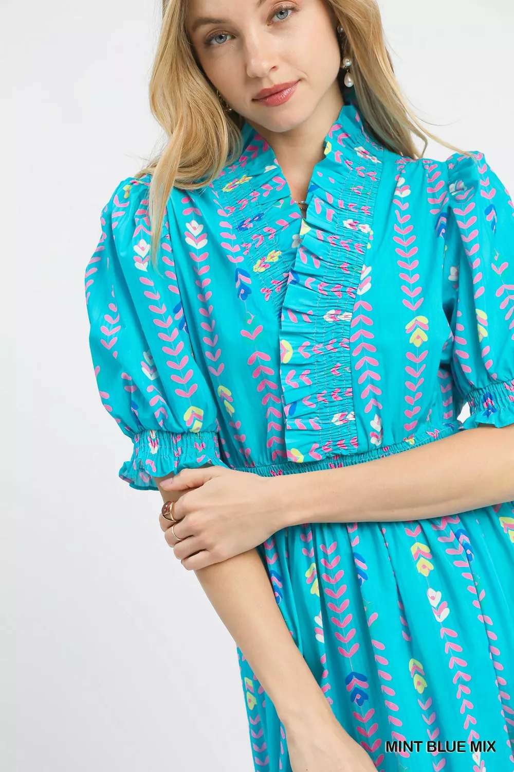 Vibrant Ruffle Smocked Midi Dress, image 3