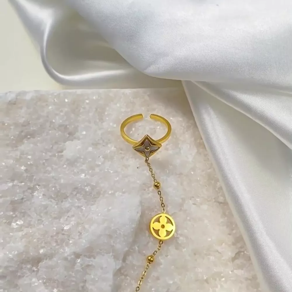 18K Gold-Plated Clover Charm Hand Chain Bracelet, image 5