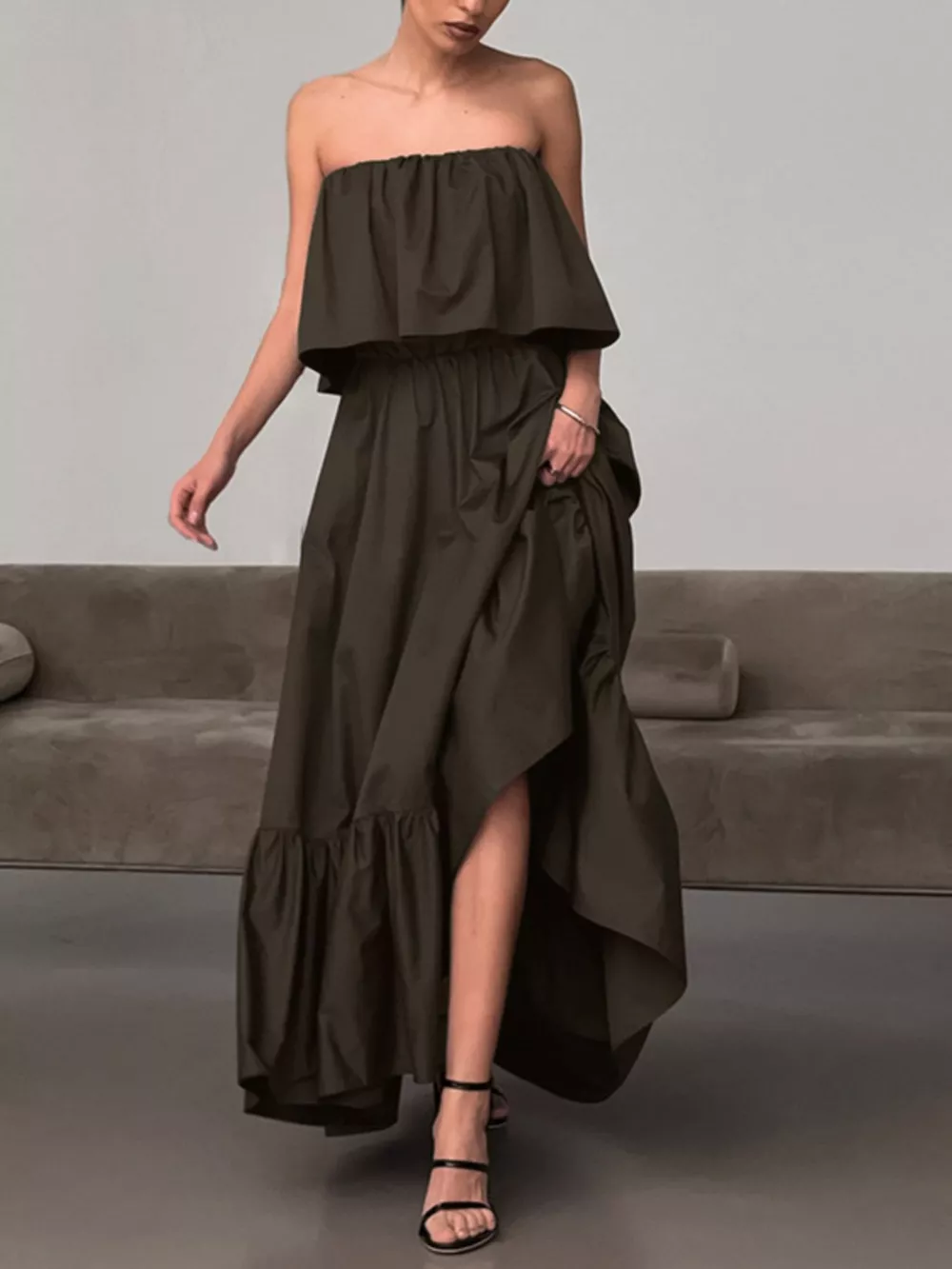 Off-Shoulder Ruffle Hem Maxi Dress