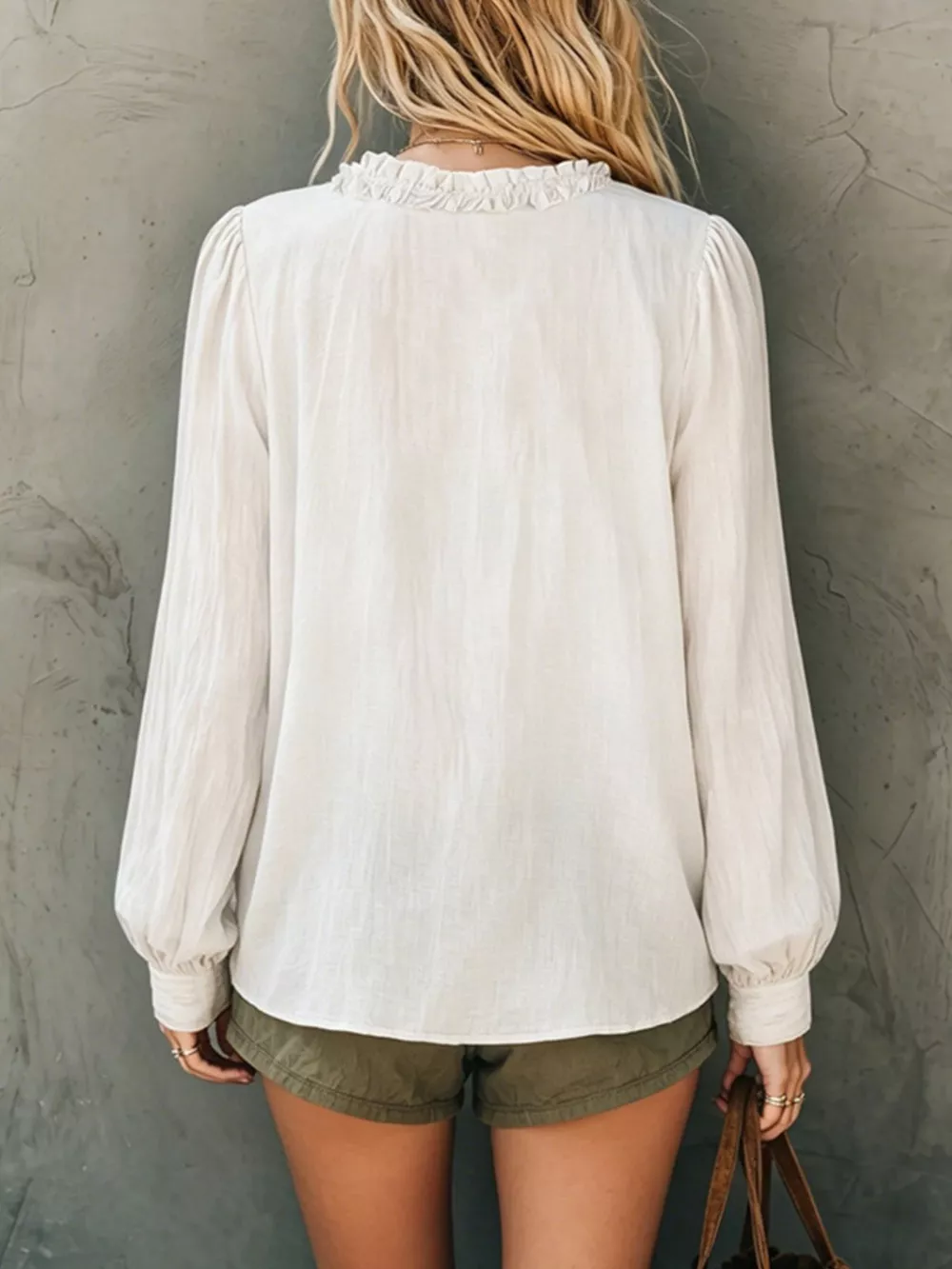 Frill V-Neck Long Sleeve Blouse, image 3