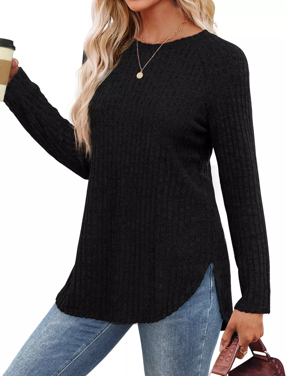Casual Ribbed Knit Long Sleeve T-Shirt, image 20