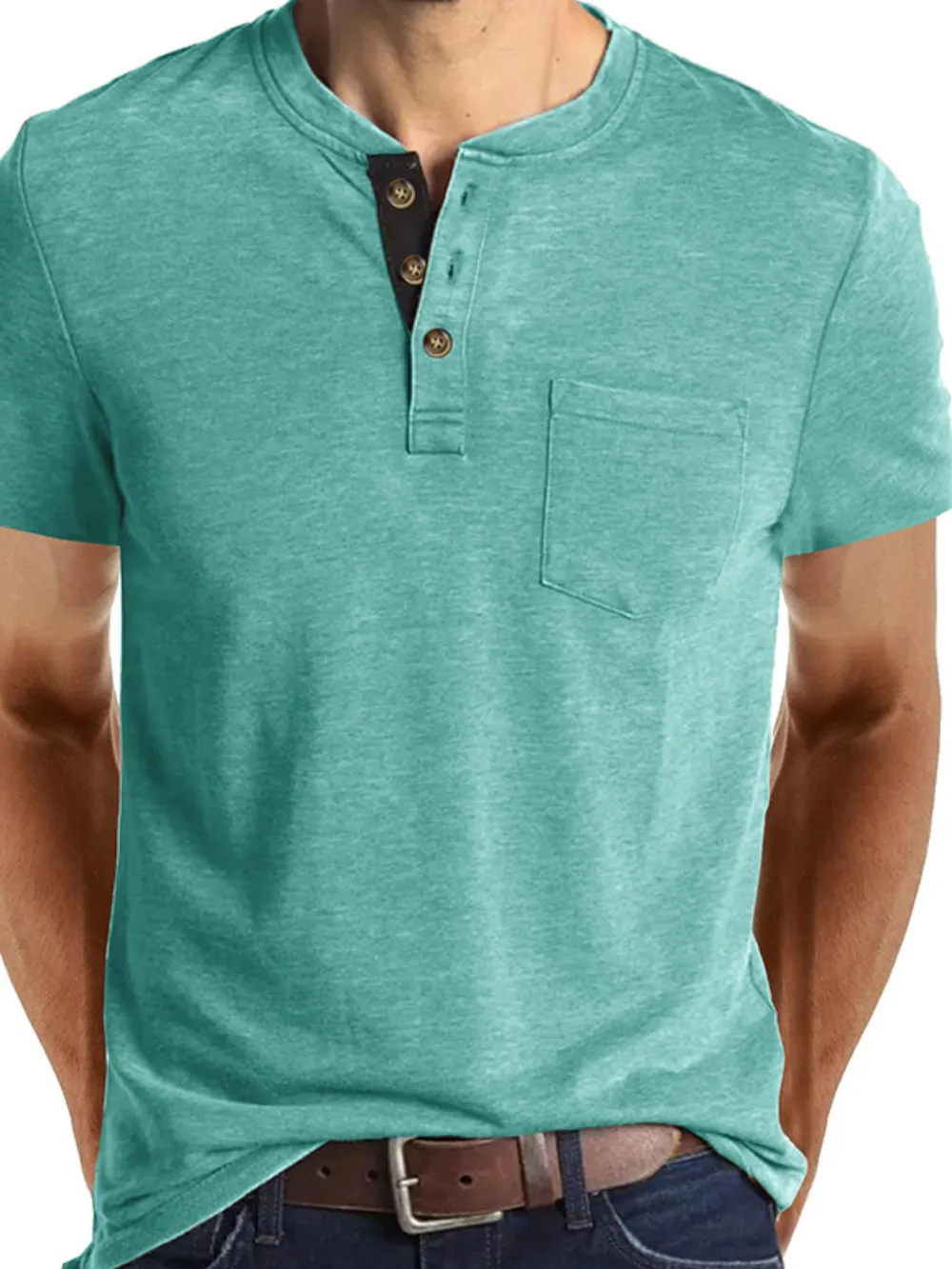 Men's Full Size Classic Henley Pocket Polo T-Shirt Plus Size, image 19