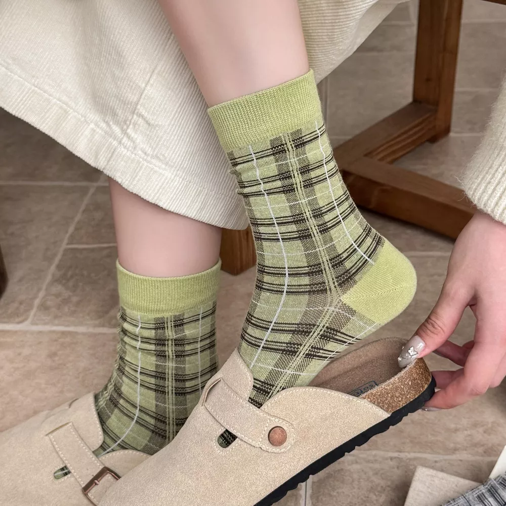 Plaid Mid-Calf Cotton Socks, image 3