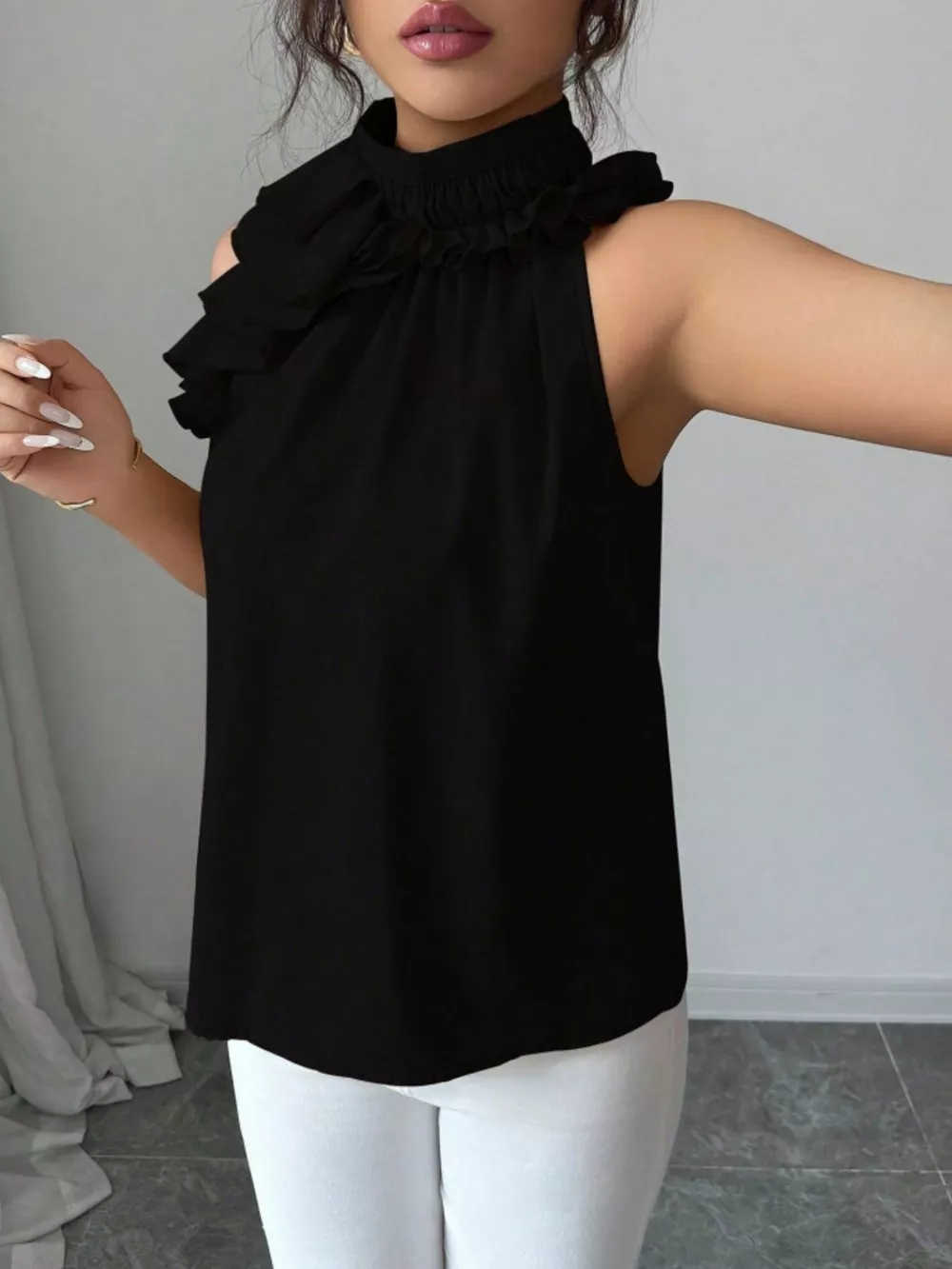 Ruffle High Neck Sleeveless Top, image 17