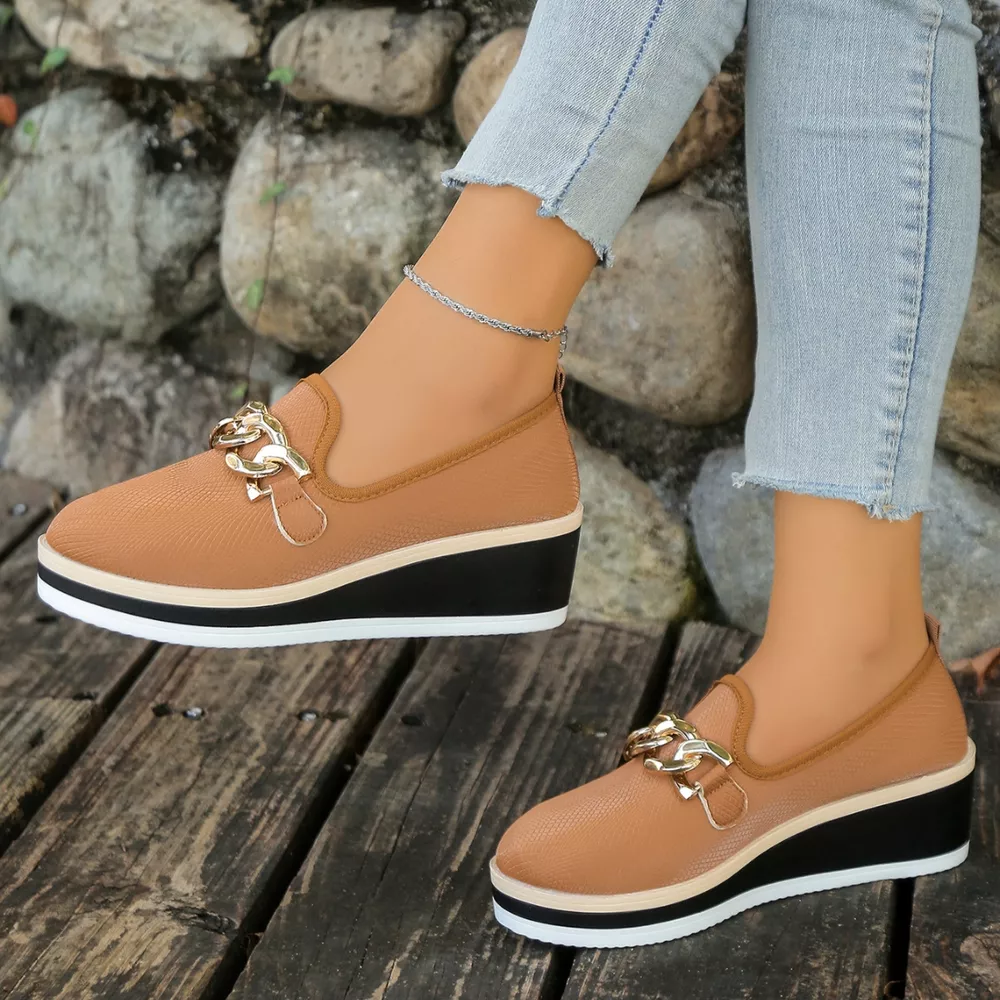 Chain Decor Wedge Loafers, image 8