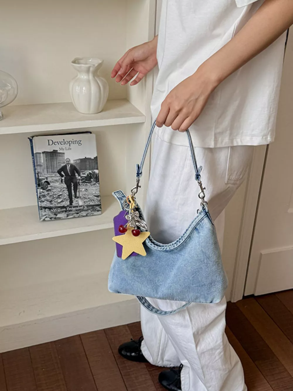 Star Charm Denim Shoulder Bag, image 7
