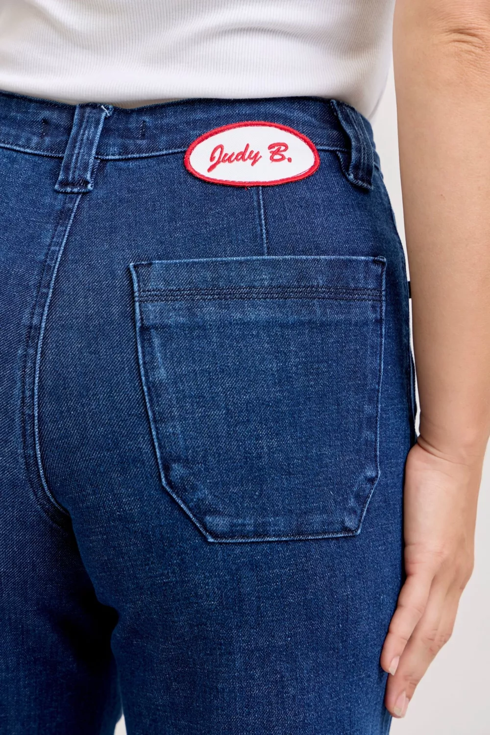High-Waisted Retro Wide Jeans with Patch Pkts & Twisted Seams, image 9