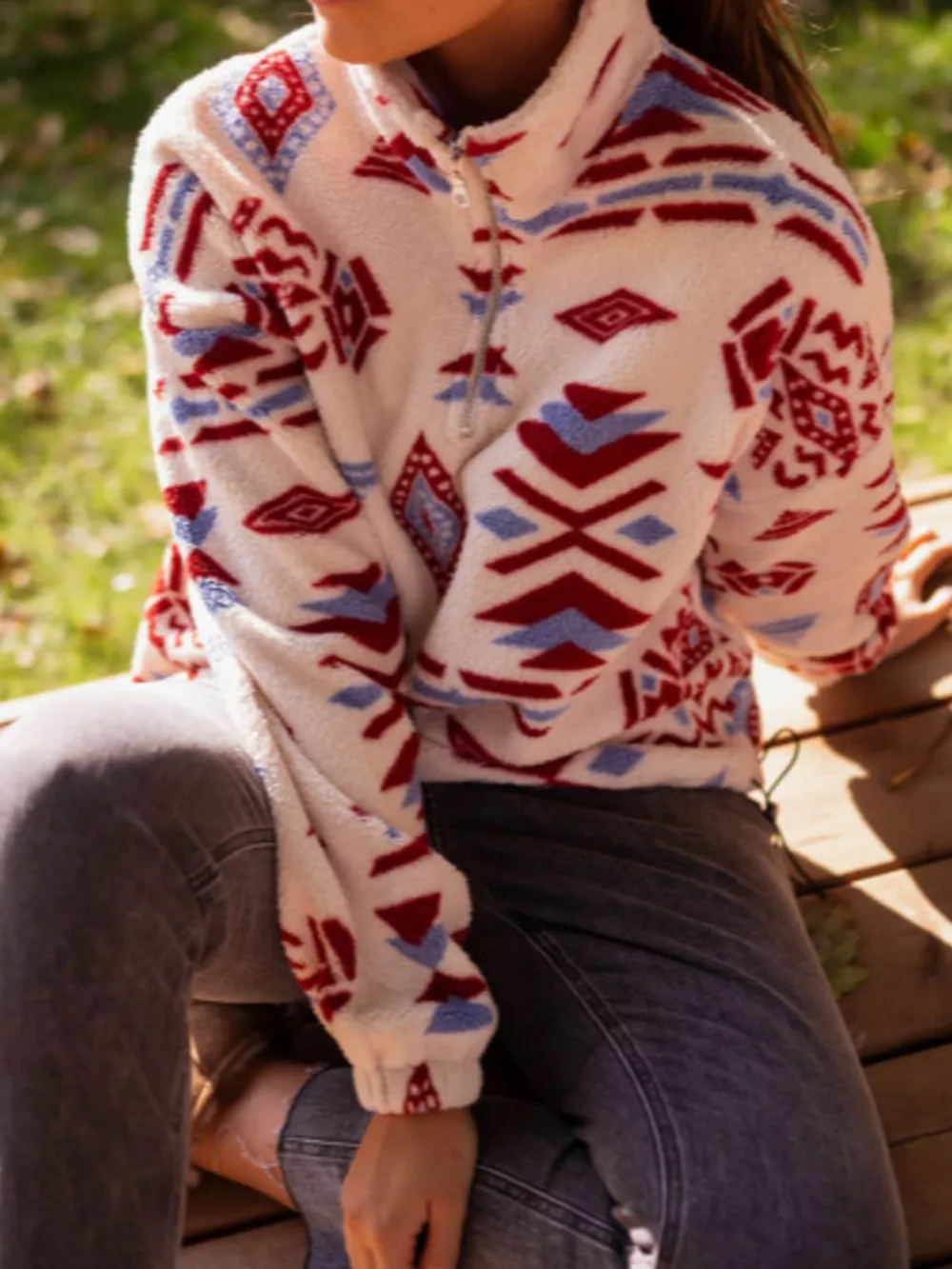 Geometric Pattern Fleece Sweatshirt, image 4