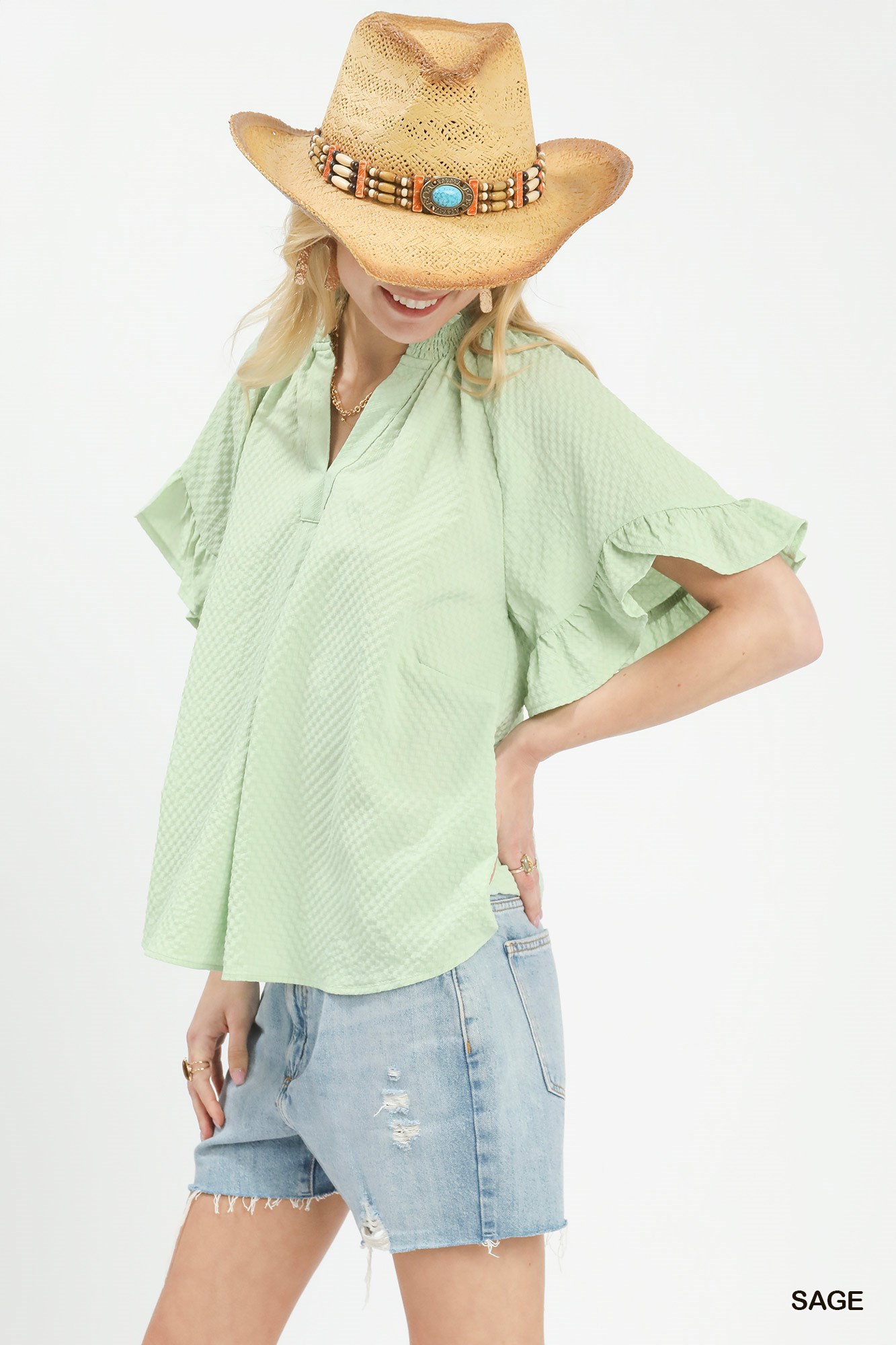 Textured Ruffle Sleeve Blouse, image 6