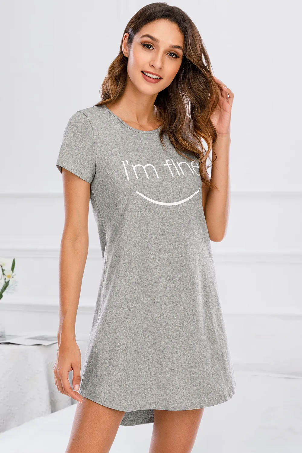 Graphic Round Neck Short Sleeve Lounge Dress, image 2