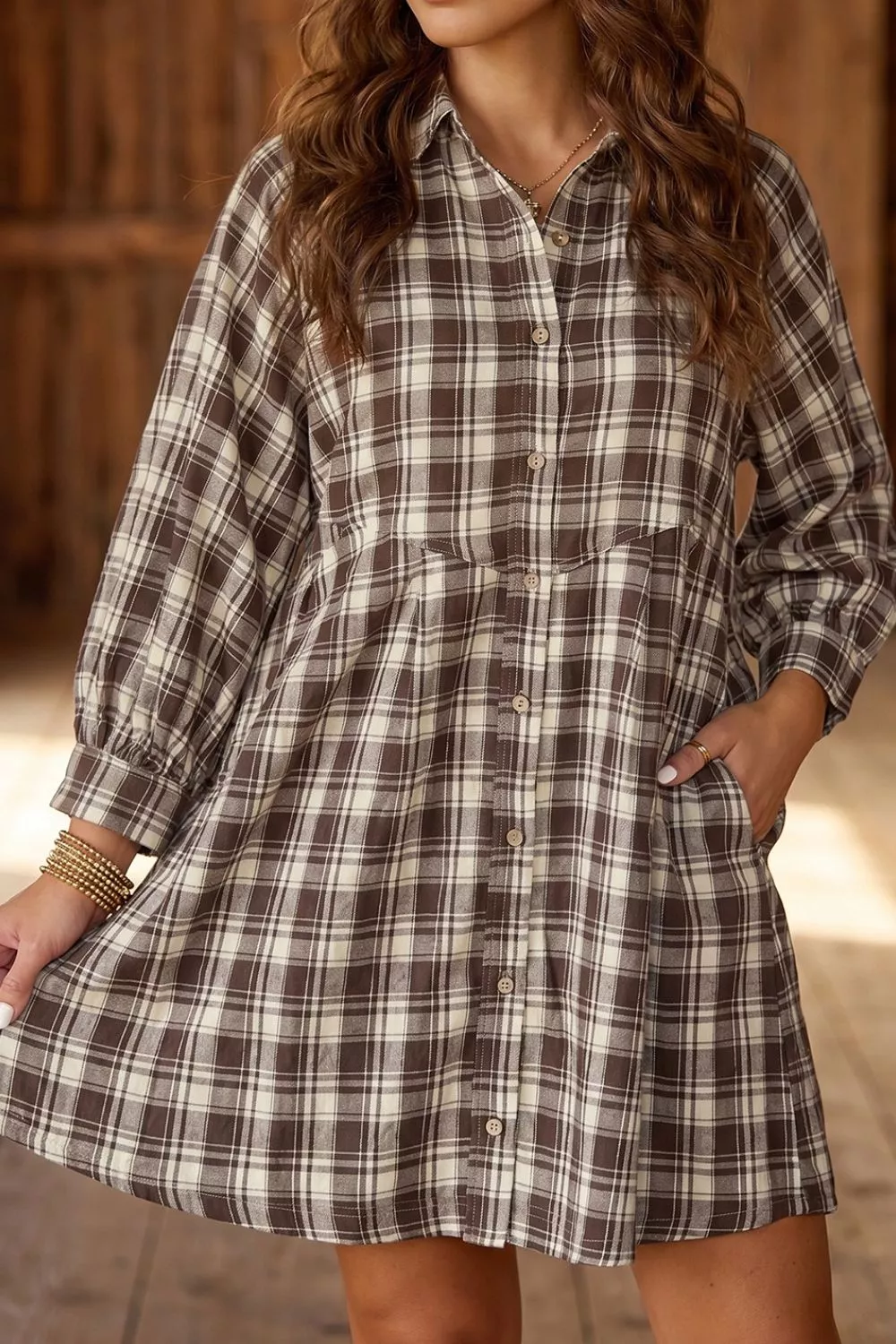 Plaid Long Sleeve Short Shift Mini Dress, image 4