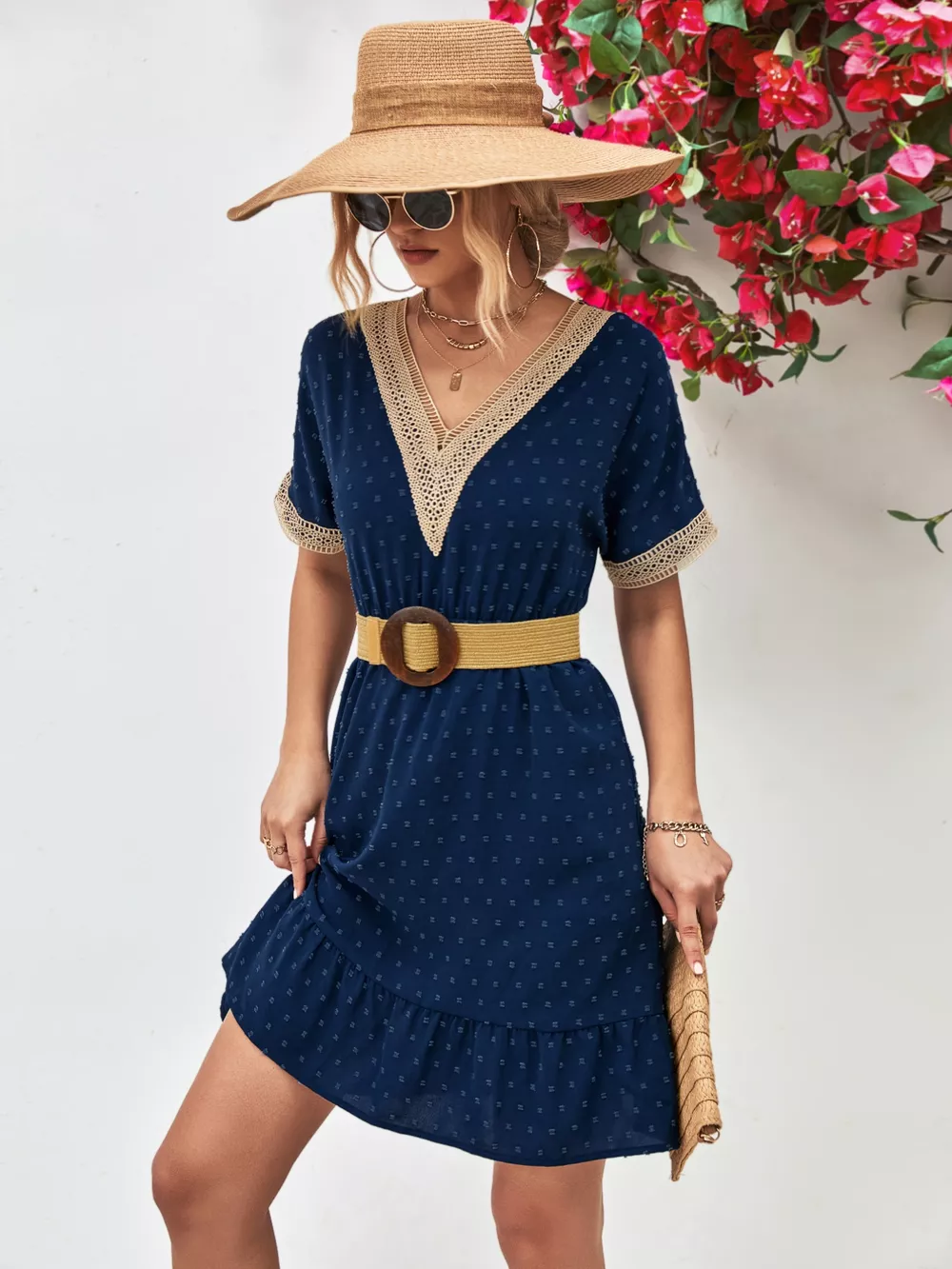 V-Neck Swiss Dot Ruffle Hem Mini Dress, image 7