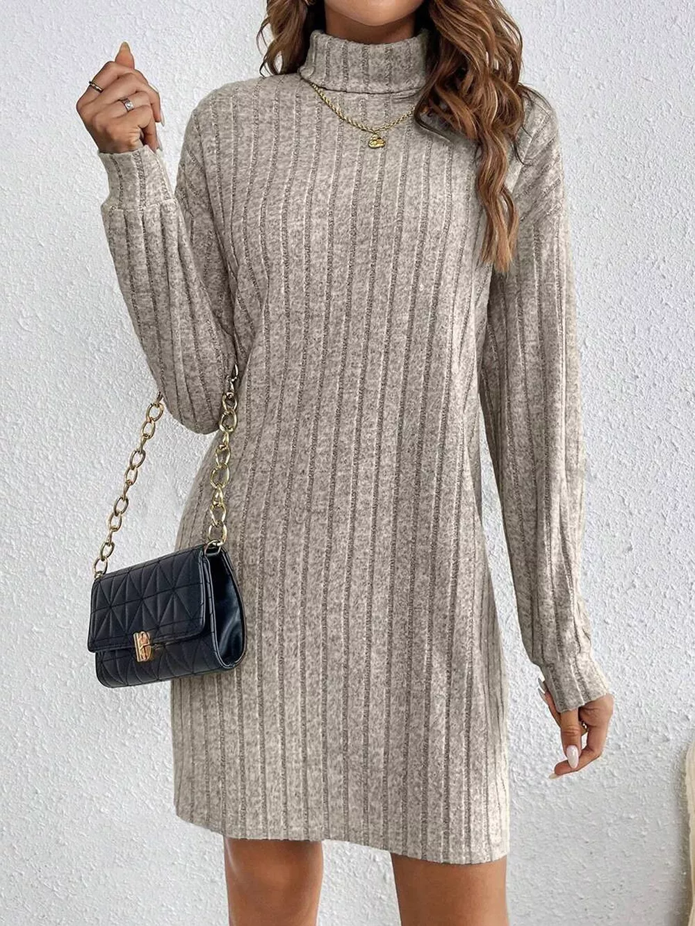 Turtleneck Ribbed Knit Dress, image 4