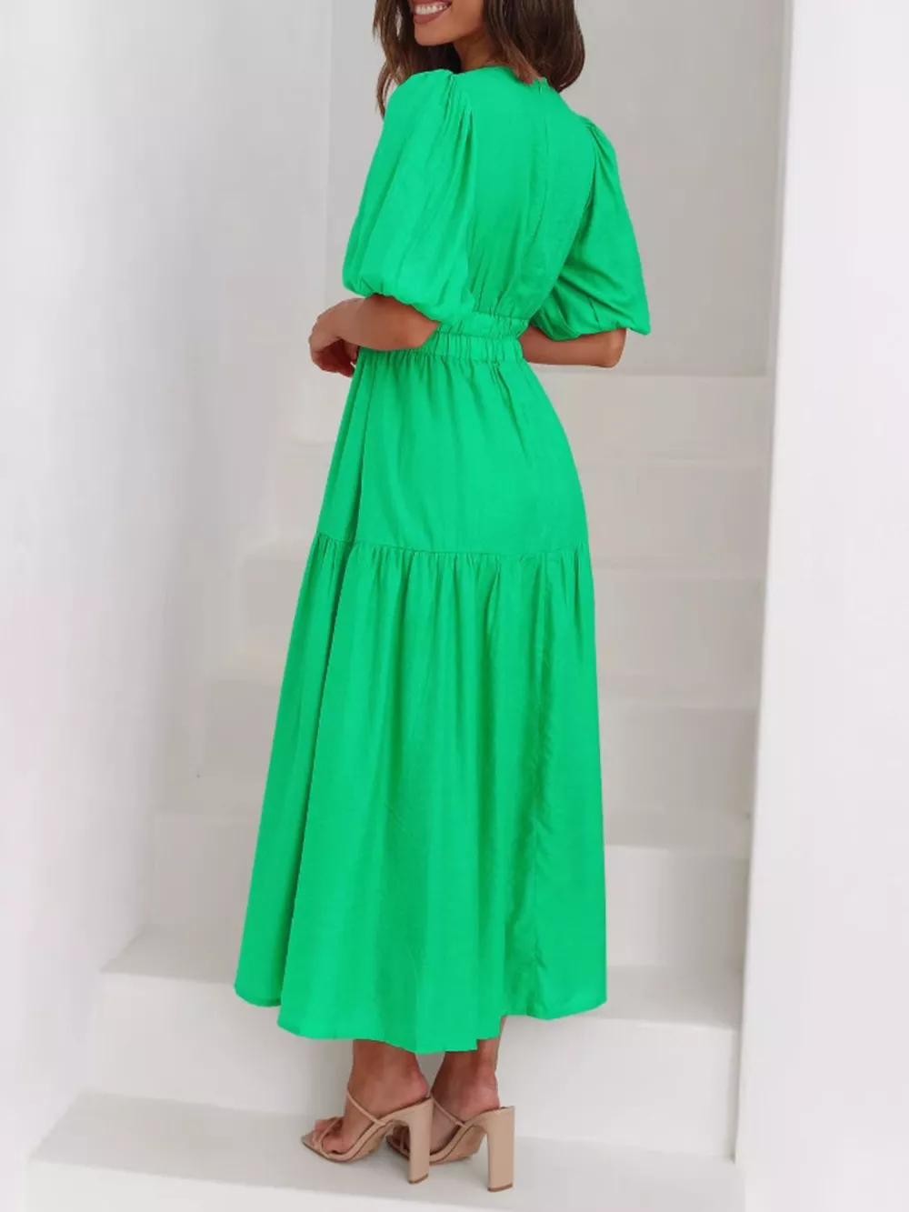 Elegant Puff Sleeve V-Neck Midi Dress, image 23
