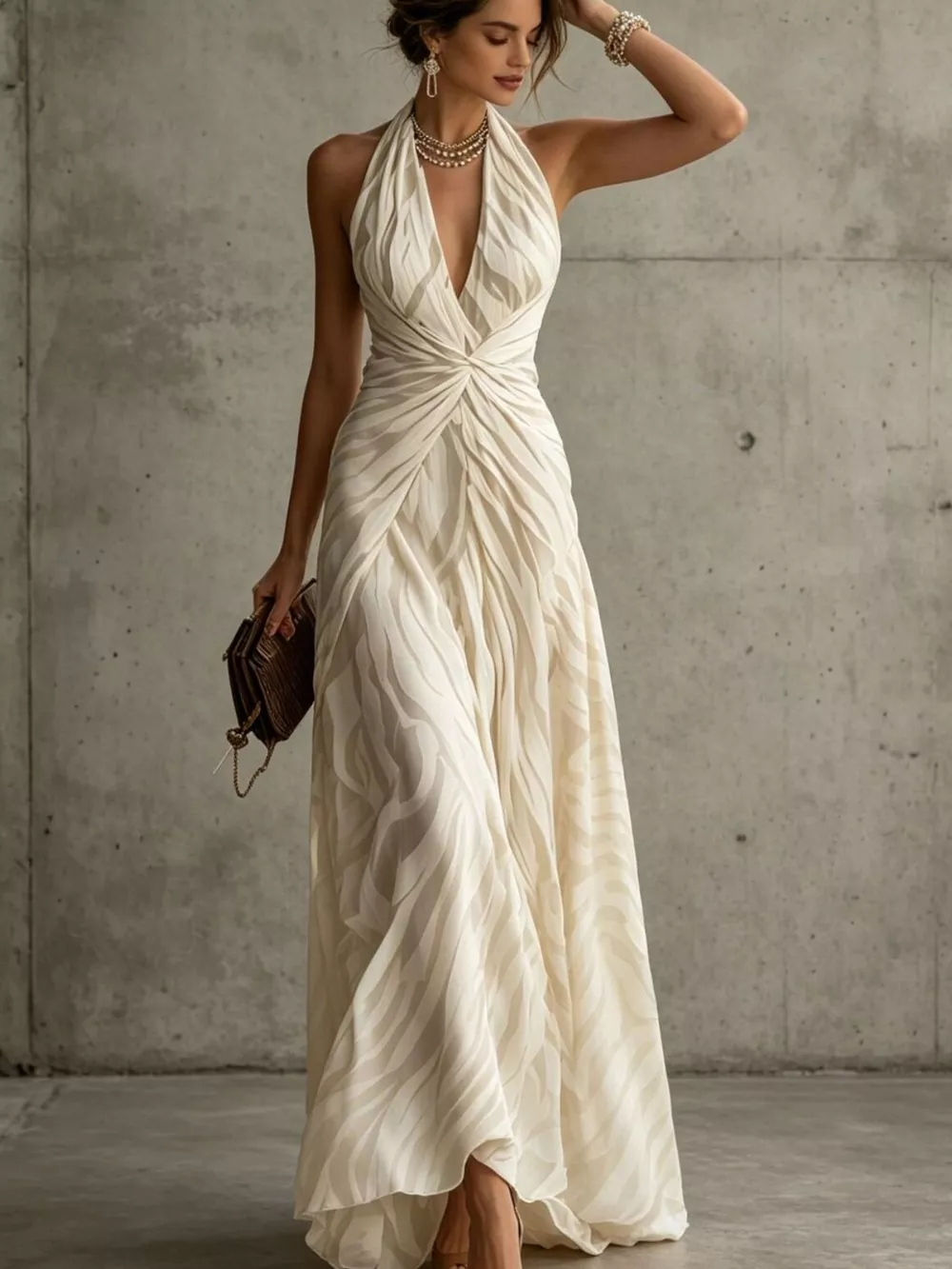Halter Neck Ruched Maxi Dress