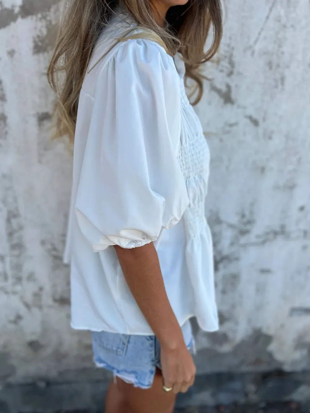 Full Size Smocked Puff Sleeve Blouse Plus Size, image 7