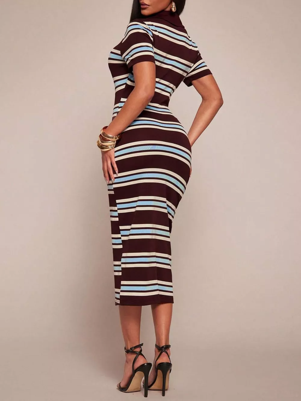 Striped Polo Collar Midi Dress, image 25