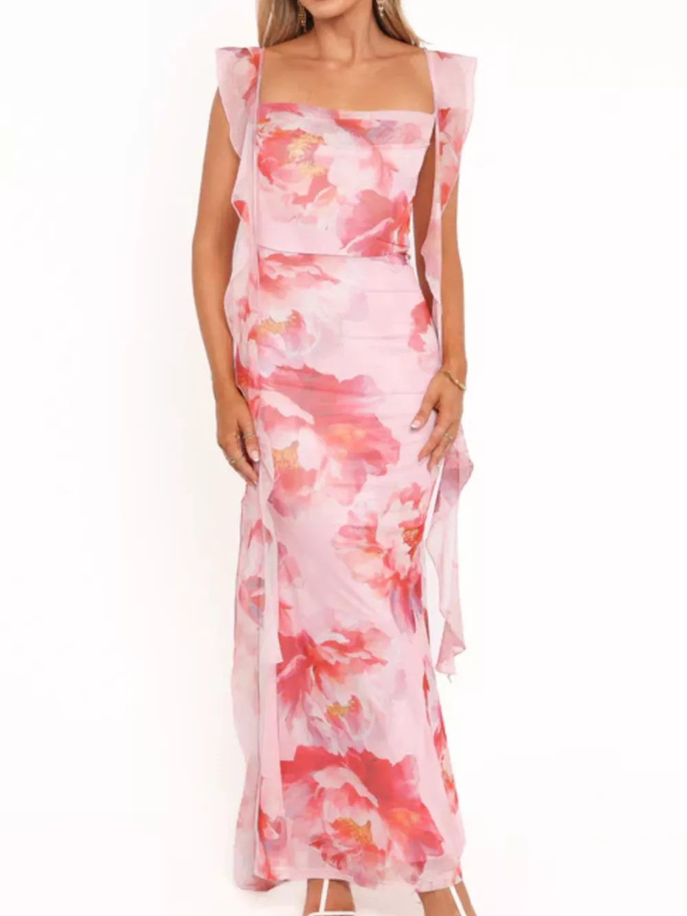 Floral Print Ruffle Trim Bodycon Maxi Dress, image 10