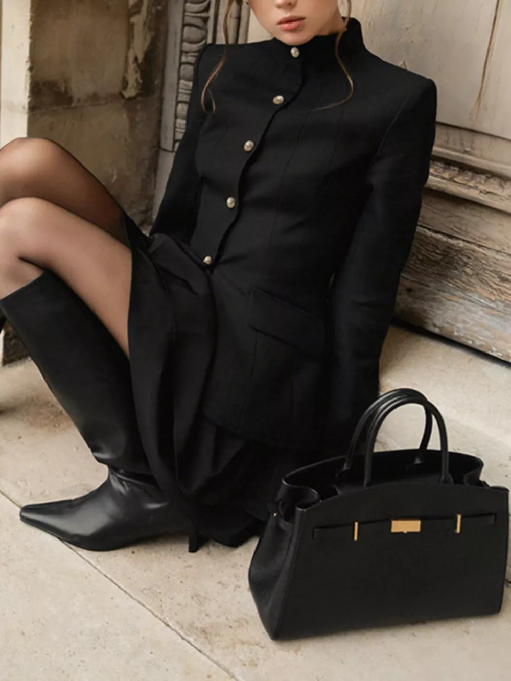 Elegant Stand Collar Blazer and Mini Skirt Set, image 7