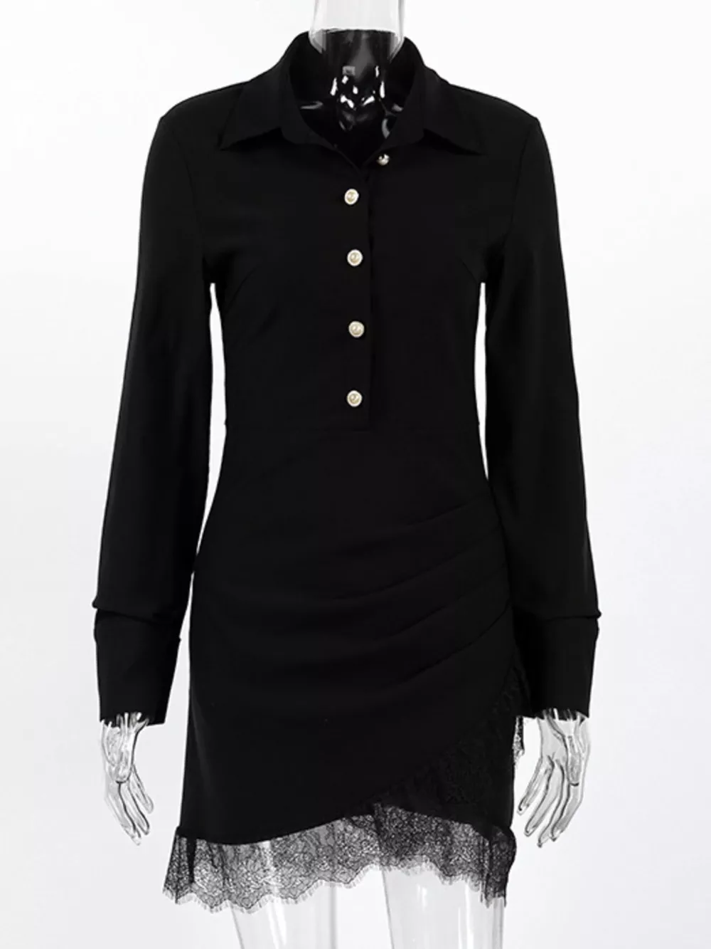 Lace Detail Button Front Long Sleeve Dress, image 6