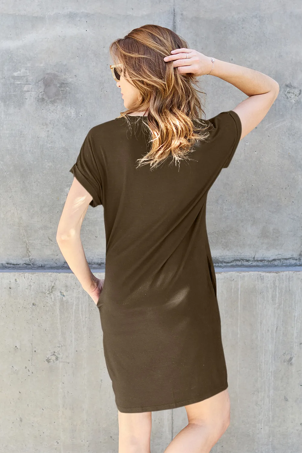 Full Size Round Neck Short Sleeve Dress with Pockets, image 24