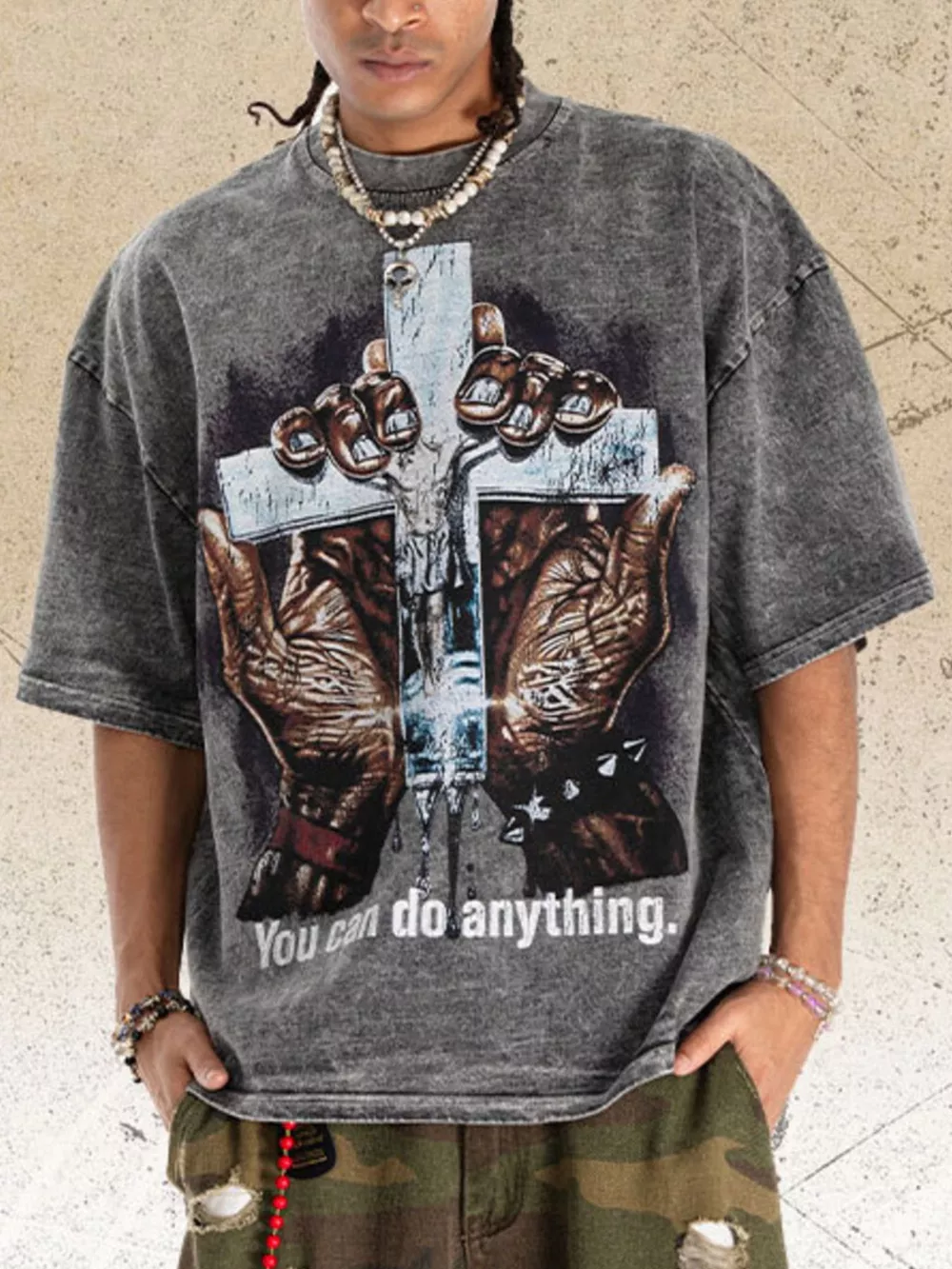 Men's Vintage Wash Cross Graphic T-Shirt, image 3