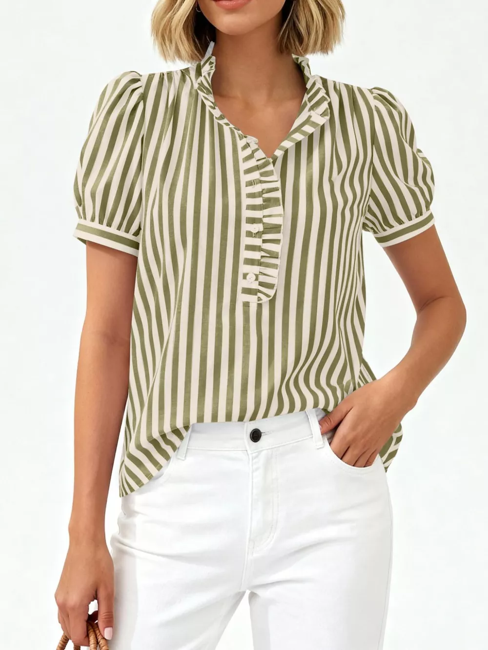 Frill Striped Puff Sleeve Blouse, image 19