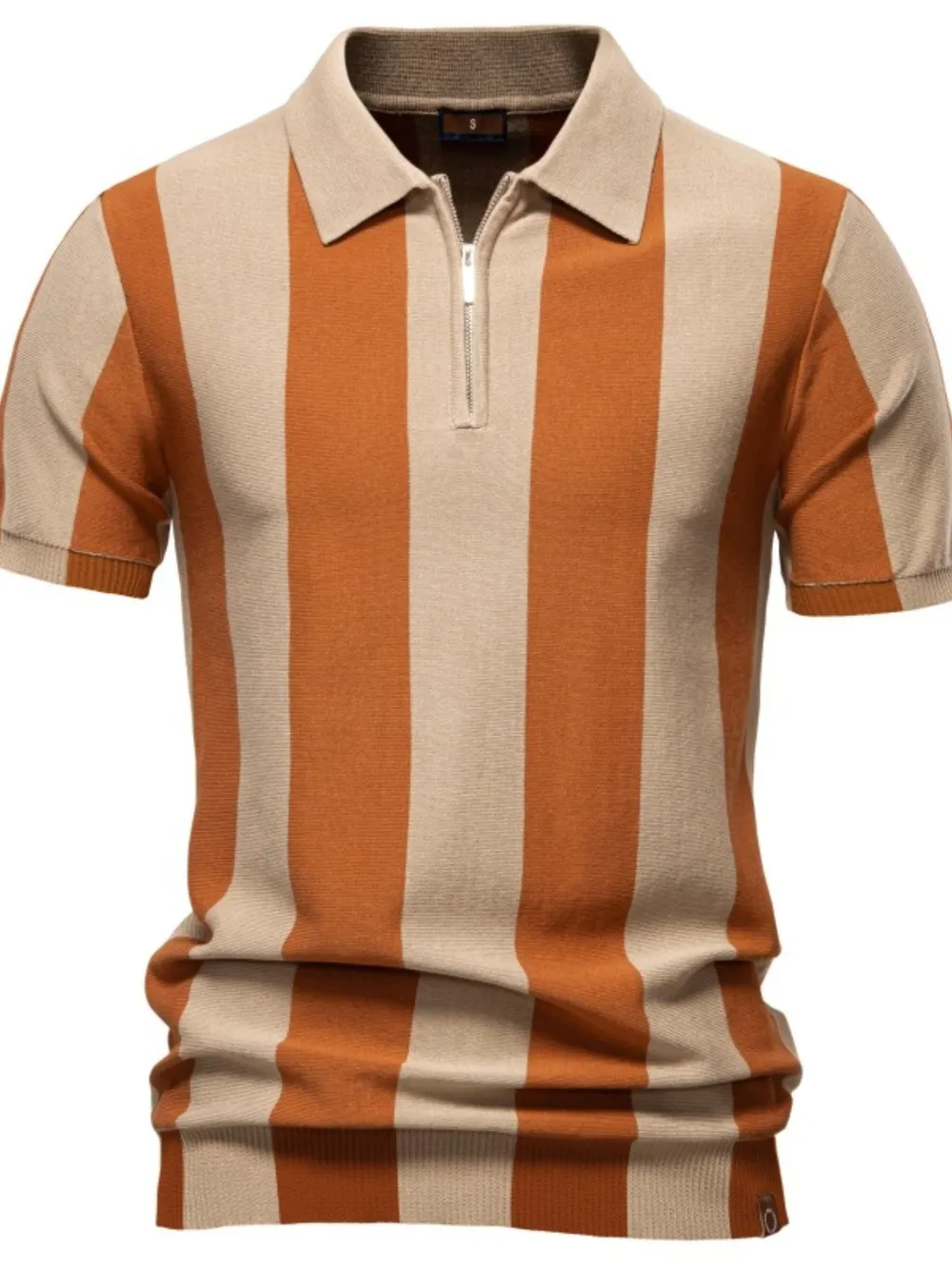 Men's Classic Striped Zip Collar Polo Shirt, image 6