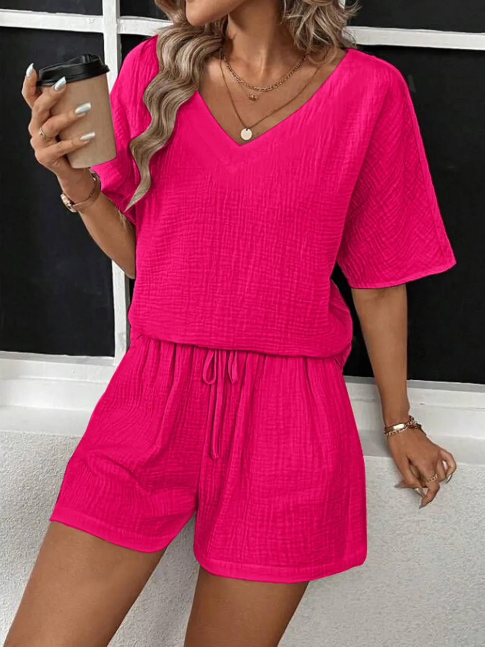 V-Neck Half Sleeve Top and Shorts Set, image 16