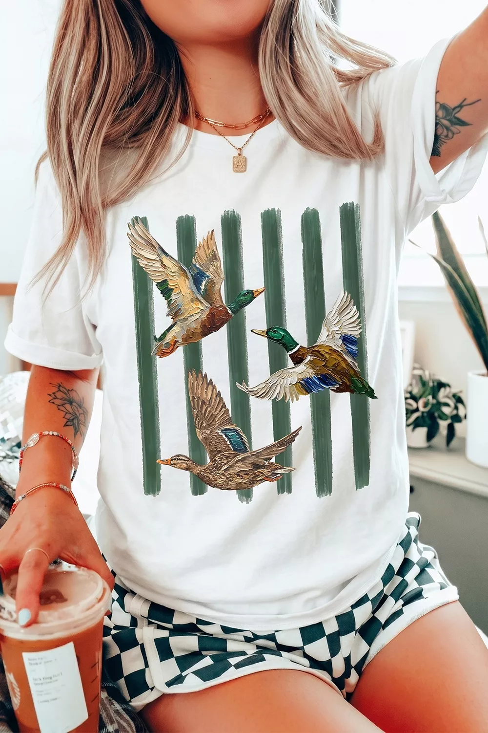 Western Mallard Stripes Graphic Round Neck Casual Tee, image 5