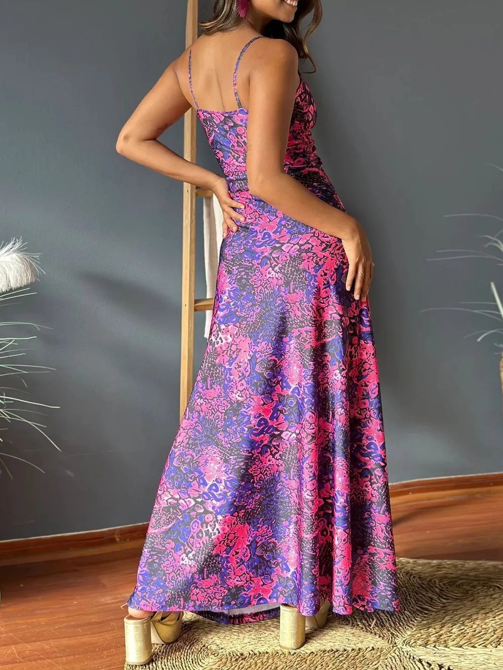 Tropical Print V-Neck Maxi Dress, image 6